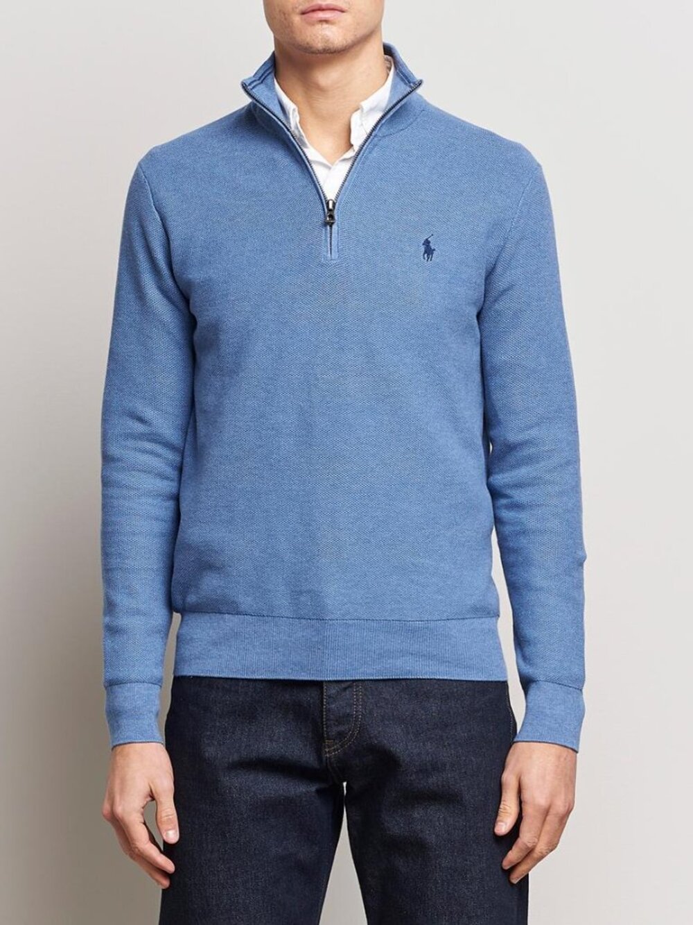 NWT Polo Ralph Lauren Pima Cotton Mesh Knit Quarter Zip Sweater Blue L